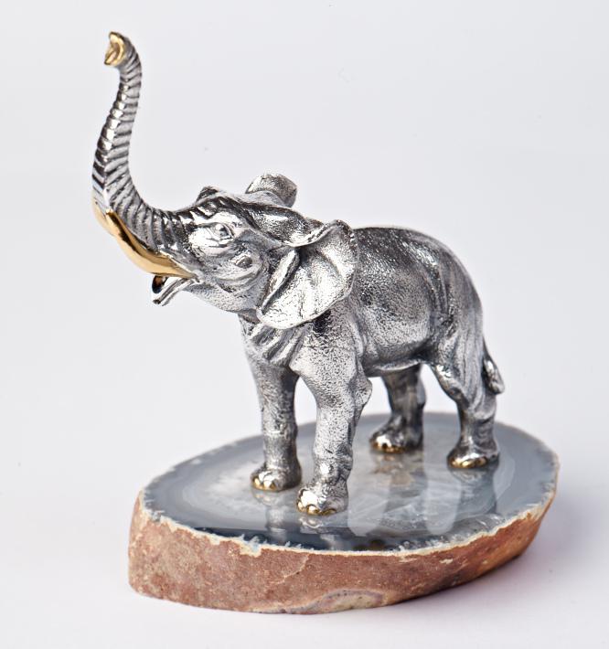 Серебряная статуэтка "Слоник" - агат