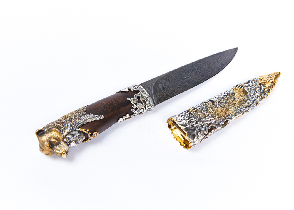 Подарочный нож "Шаман", лезвие - дамасская сталь