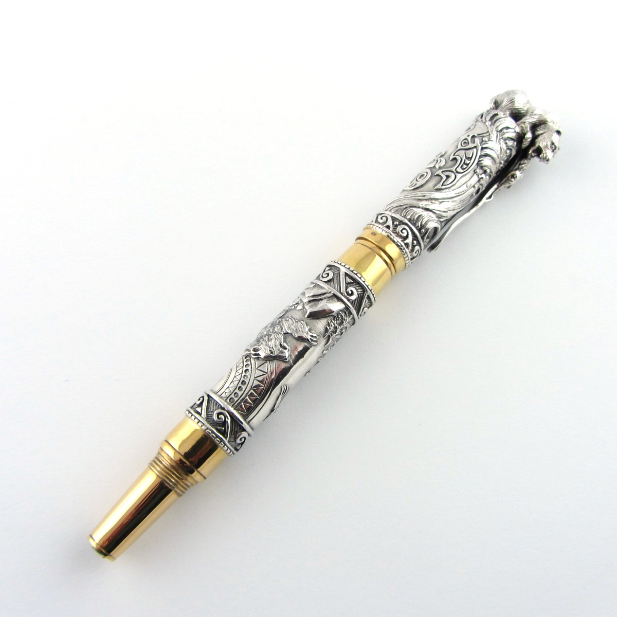 Подарочная ручка "Медведь". Серебро. Позолота. 