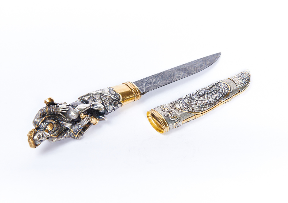Подарочный нож "Мюнхаузен" -  дамасская сталь 