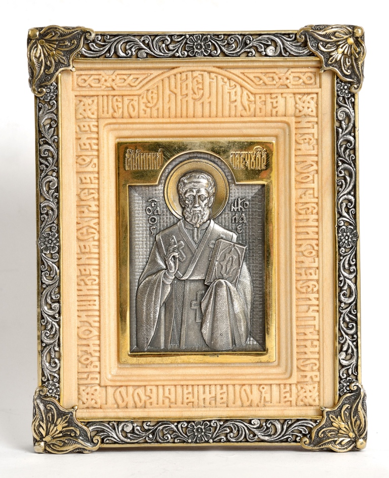Подарочная икона "Николай Чудотворец" в серебре