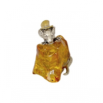 Фото - Серебряная статуэтка на подставке из янтаря "Крыса"