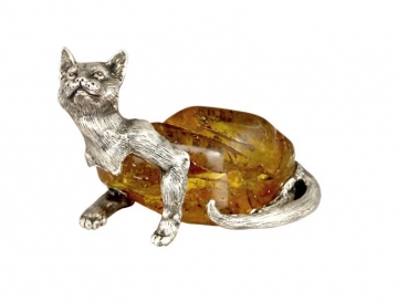 Фото - Серебряная статуэтка с янтарём "Кошка"